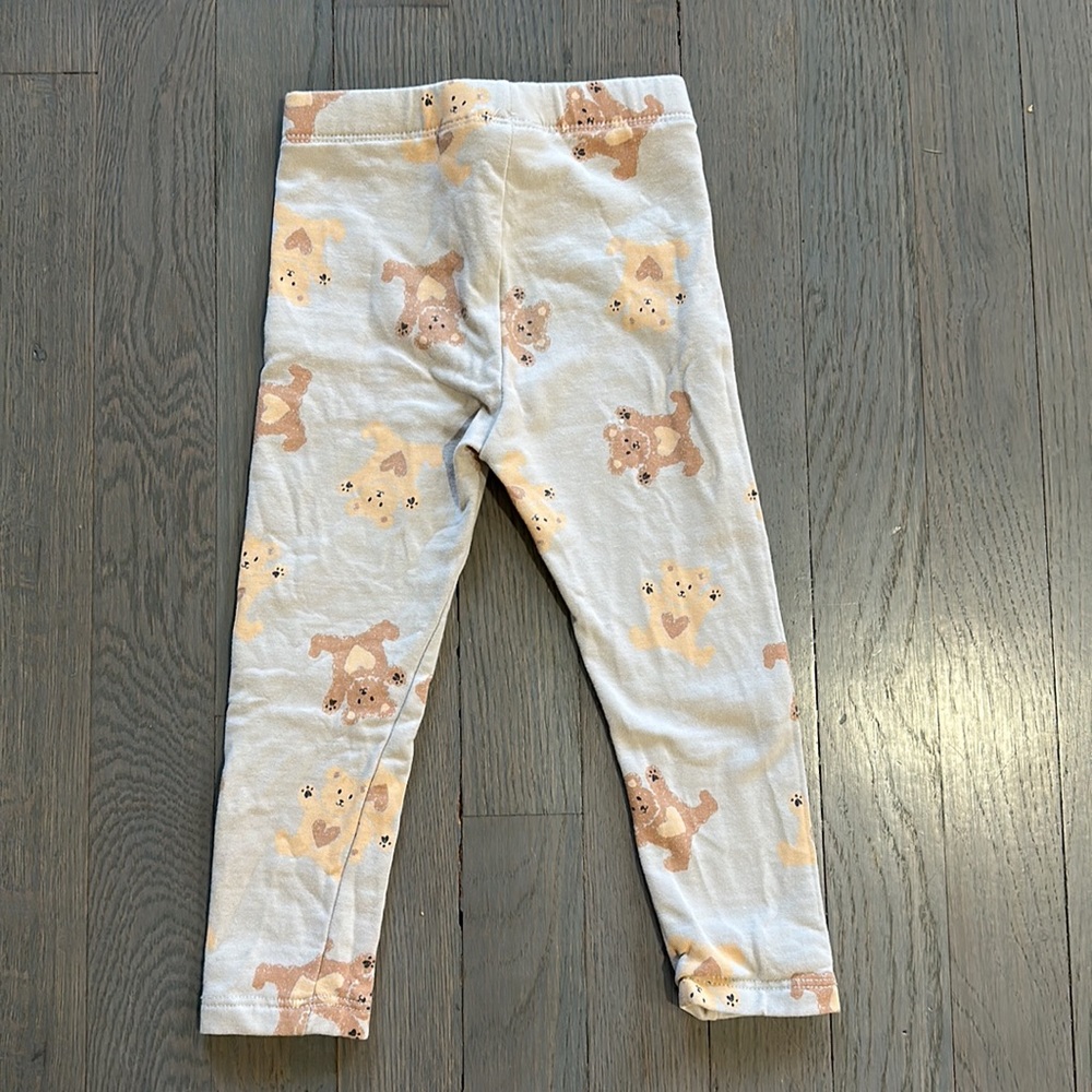 Zara 18-24 Months Teddy Bear Print Fleece-Lined Leggings Pants - Picture 5 of 6